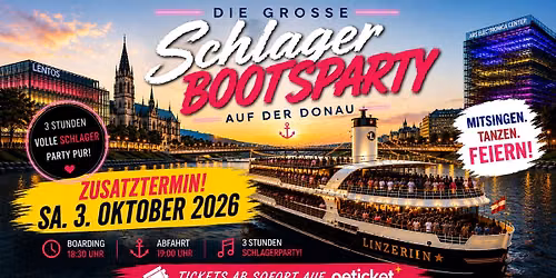 ZUSATZTERMIN: Die gro\u00dfe Schlager Bootsparty auf der Donau @ Linz