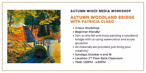 Autumn Mixed Media Workshop: Autumn Woodland Bridge Painting