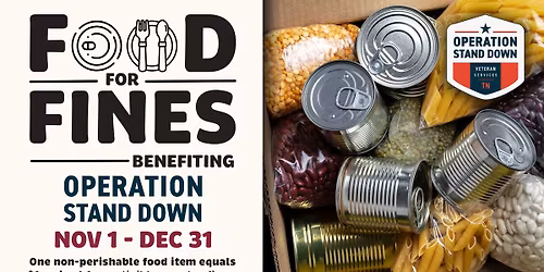 Food For Fines Now Through Dec. 31st - Benefiting Operation Stand Down