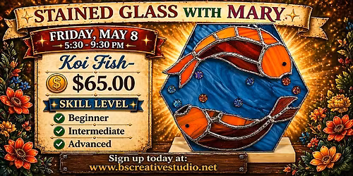 Stained Glass with Mary- Koi Fish
