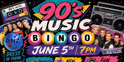 90's Music Bingo party on the patio at Pinz!!