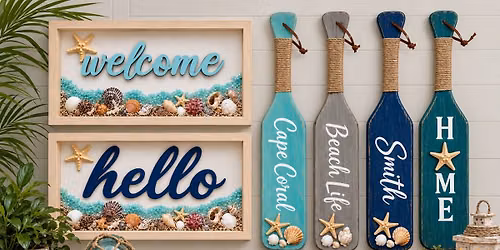 Hello or Welcome Wood Panel & Coastal Oar Painting Craft Workshop at Hooked Island Grill Cape Coral