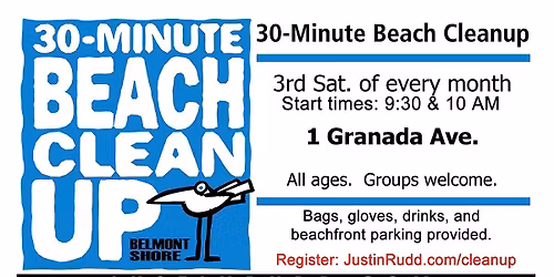 30-Minute Beach Cleanup, monthly on 3rd Sat. | JustinRudd.com\/cleanup