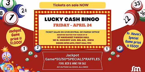 Bingo at St. Margaret Parish ~ Lucky Cash Bingo!