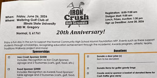 2026 Iron Crush Golf Scramble- 20th Anniversary!