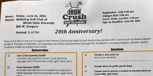 2026 Iron Crush Golf Scramble- 20th Anniversary!
