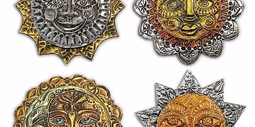 Celestial Metal: Embossed Sun Face Wall Hanging