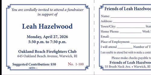 You are cordially invited to a fundraiser in support of Leah Hazelwood