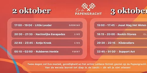 Live op de Papengracht: 2 en 3 Oktober 2026