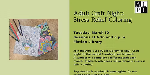 Adult Craft Night: Stress Relief Coloring
