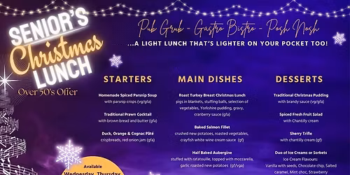 Senior's CHRISTMAS Lunch Offer (Tues 23rd December)