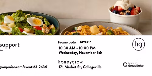 Dine and Donate at Honey Grow in Collegeville 