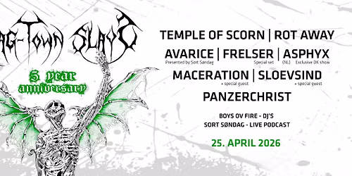 Slag-Town Slays Fest 2026: Asphyx (NL), Rot Away, Sloevsind, Temple of Scorn,  | Slagelse Musikhus