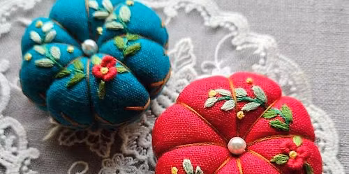 Hand Embroidered Pumpkin Pincushion