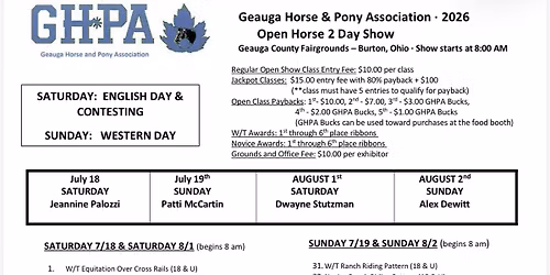 Geauga Horse & Pony Association \u2022 2026 OPEN HORSE TWO DAY SHOW 