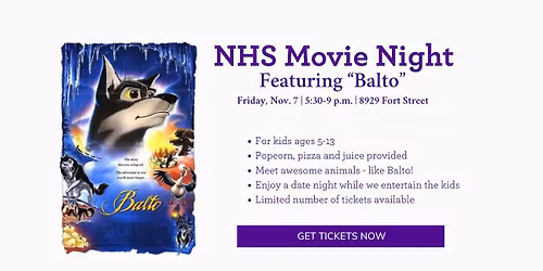 Watch Balto at NHS Movie Night (tickets available for kids ages 5-13)