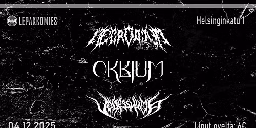 Veljessurma, Orbium, Necrodium @ Lepakkomies 4.12.2025