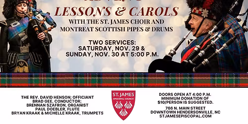 Advent Lessons & Carols with the St. James Choir and Montreat Scottish Pipes & Drums