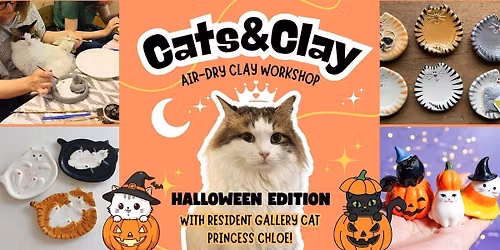 Cats&Clay - clay workshop in cat gallery with resident cat - Halloween