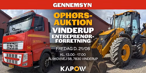 \u274c GENNEMSYN \u274c Oph\u00f8rsauktion Vinderup Entrepren\u00f8rforretning