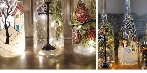 Christmas Glass Bottle Painting with lights workshop