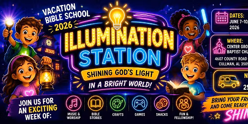Vacation Bible School \/ June 7-10, 2026 \/ 6pm - 8:30pm \/ Click to Register