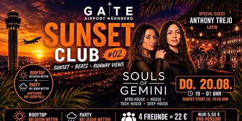 SUNSET CLUB #02 - Sunset \u2022 Beats \u2022 Runway Views - Do., 20.08.