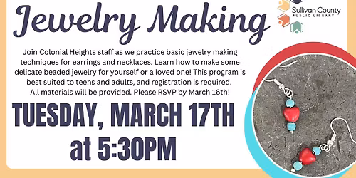 Adult Craft: Jewelry Making at the Colonial Heights branch library