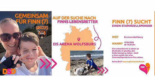 Registrierungaktion f\u00fcr Finn bei den Grizzlys in Wolfsburg