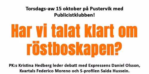 Torsdags-aw 15 okt med PK - v\u00e4lkomna till Pustervik! 
