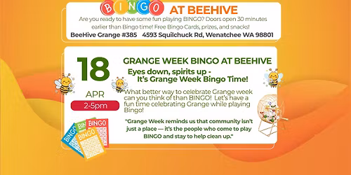 Bingo at BeeHive - April is Grange Month! Help us celebrate!