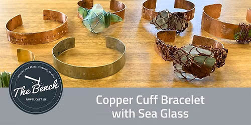 Copper Cuff Bracelet with Sea Glass
