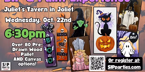 Pre-Drawn SIP & Paint Experience! Juliet's Tavern in Joliet.  Wednesday, Oct. 22nd  6:30PM