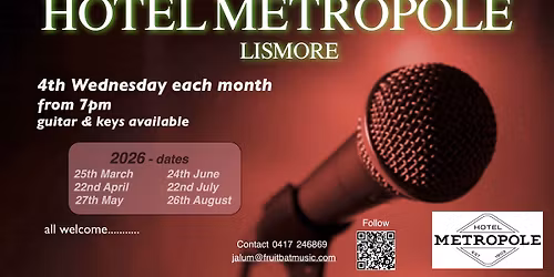 Open Mic @ the Met' 4th Wed' of month