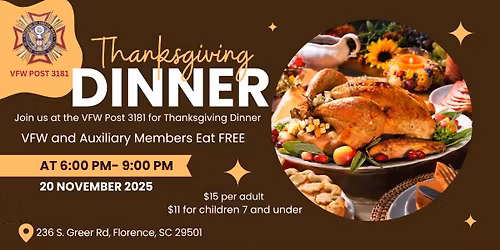 Thanksgiving Dinner- VFW Post 3181