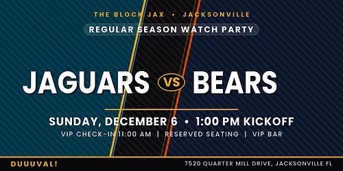 Jags Watch Party: JAGS vs BEARS 1:00PM