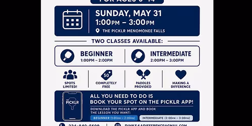 FREE Pickleball Lessons for Kids - May 31 \ud83c\udfd3