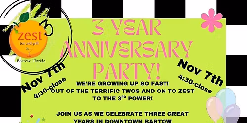 3 year anniversary party at Zest bar and grill