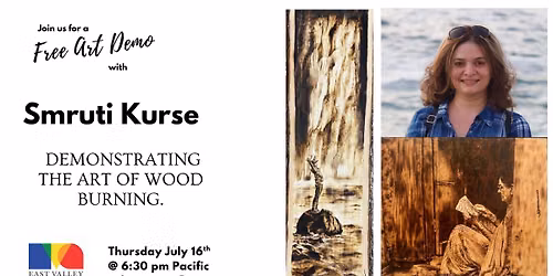 Wood burning art demonstration by Smruti Kurse