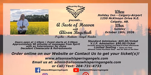 "A Taste of Heaven" - Calgary, AB. with Alison Boychuk | Psychic - Medium - Angel Reader