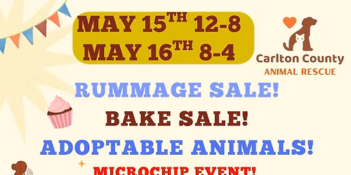 CCAR BIG EVENT!  Rummage Sale, Microchip Event, Bake Sale, Adoptable Animals, & Vaccine clinic!