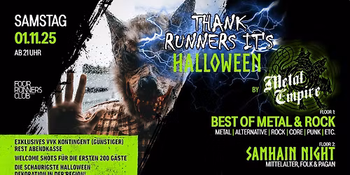 THANK RUNNERS IT\u2019S HALLOWEEN 2025: Rock\/Metal + Mittelalter + Schaurige Deko + Welcome Drinks