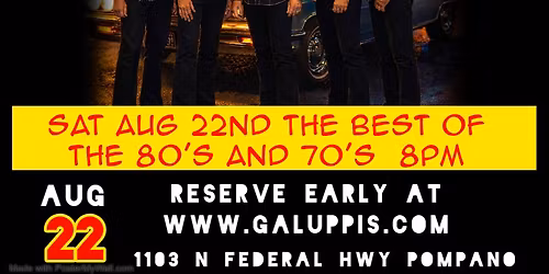 Vinyl Highway's 1st show at Galuppi's Sat Aug 22nd Best of the 80's and 70's 8 PM 2 Shows