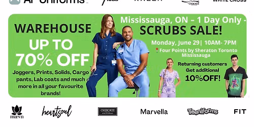 Warehouse Scrubs Sale \u2013 Mississauga, ON \u2013 1 Day Only