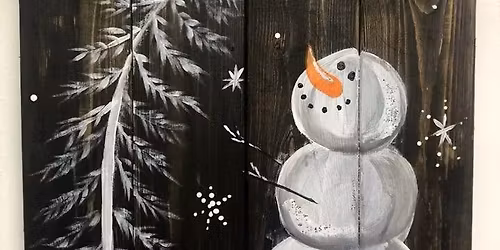 Bending Tree and Snowman Wooden Board Paint Class