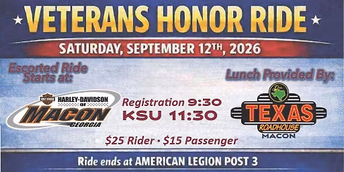 SAVE THE DATE! - VETERANS HONOR RIDE