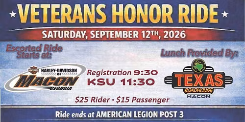 ONE MONTH OUT! - VETERANS HONOR RIDE