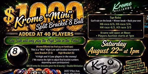 Mini Split - 8 ball $1000 added at 40 players