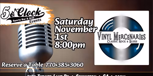 Vinyl Mercenaries LIVE at Five O'Clock This Saturday in Covington!