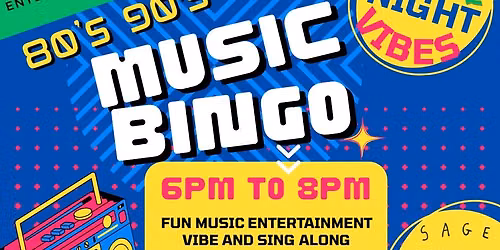 80's & 90's Music Bingo 6pm-8pm Every Thursday